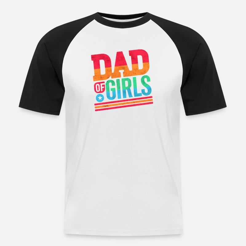 Vater von Mädchen Regenbogen, Väter - Männer Baseball-T-Shirt - Weiß/Schwarz
