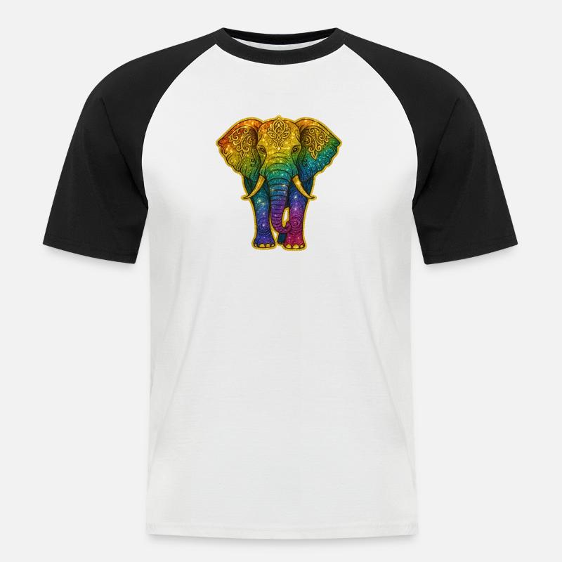 Rainbow elephant with gold pattern - Men's Baseball T-Shirt - white/black
