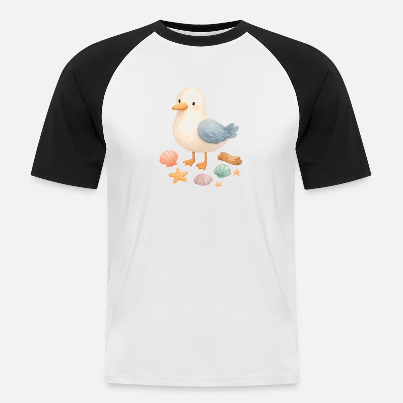 Möwe Strand Muscheln Maritim Küste - Männer Baseball-T-Shirt - Weiß/Schwarz