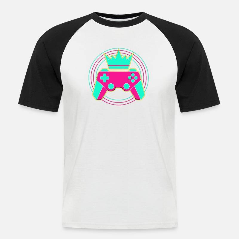 Controller Krone Neon Minimal Zocker Art - Männer Baseball-T-Shirt - Weiß/Schwarz