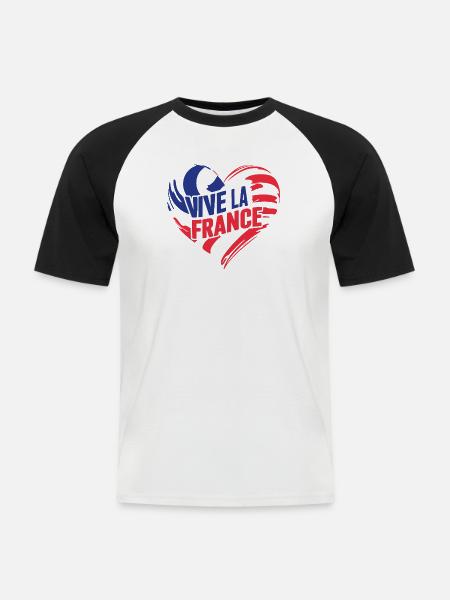 Dreifarbiges Herz Vive La France - Männer Baseball-T-Shirt - Weiß/Schwarz