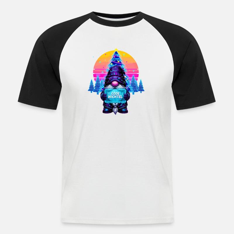 Cyberpunk Code Wichtel - Synthwave Xmas Nerd - Männer Baseball-T-Shirt - Weiß/Schwarz