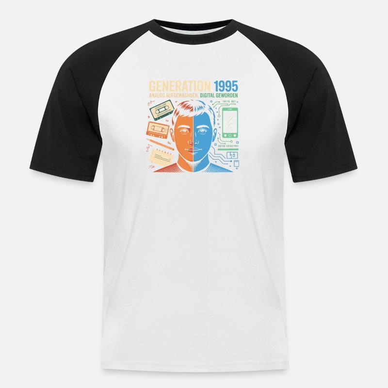 Generation 1995: Analog trifft Digital - Männer Baseball-T-Shirt - Weiß/Schwarz