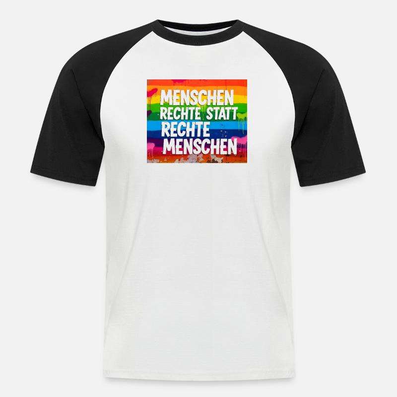 Menschenrechte statt rechte Menschen Statement - Männer Baseball-T-Shirt - Weiß/Schwarz