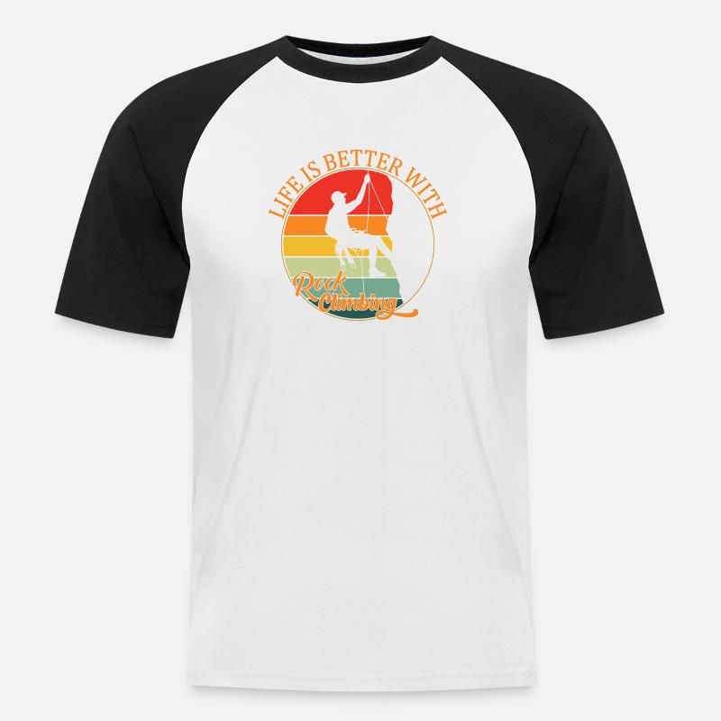 Das Leben ist besser mit Klettern - Männer Baseball-T-Shirt - Weiß/Schwarz