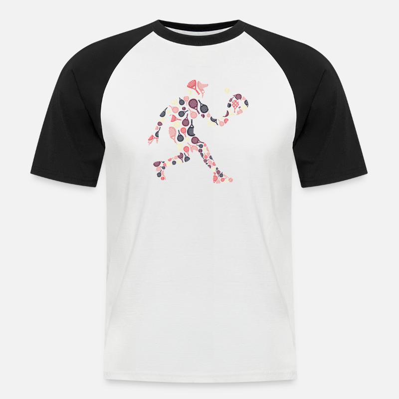 Retro Padel Player with Rackets Pattern - Men's Baseball T-Shirt - white/black