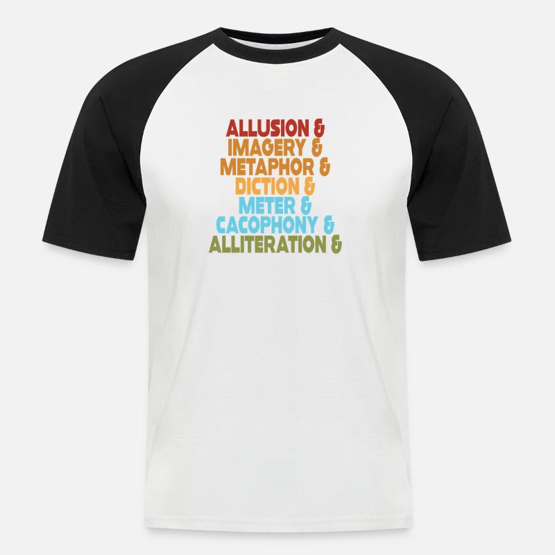 Literarische Mittel Typografie-Stack - Männer Baseball-T-Shirt - Weiß/Schwarz