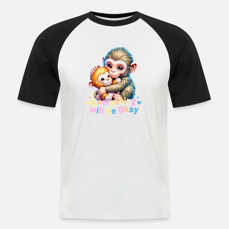 Alles wird gut, Affenumarmung - Männer Baseball-T-Shirt - Weiß/Schwarz