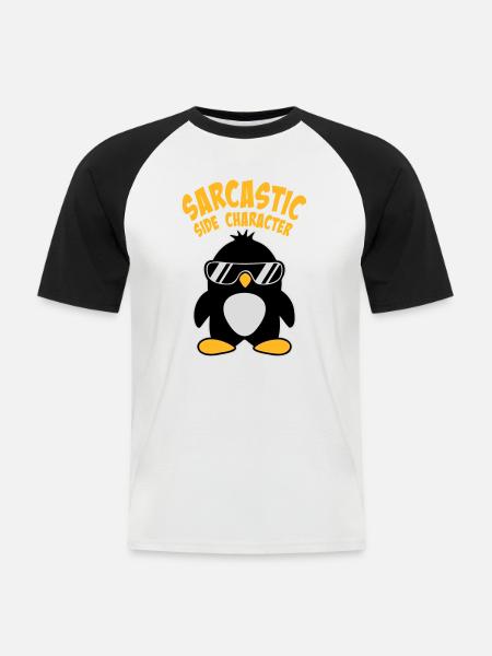 Penguin Sarcastic Side Character Sunglasses Logo - Men's Baseball T-Shirt - white/black