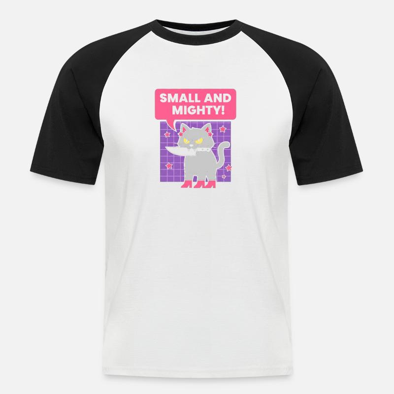 Kleines und Mächtiges Katzendesign - Männer Baseball-T-Shirt - Weiß/Schwarz