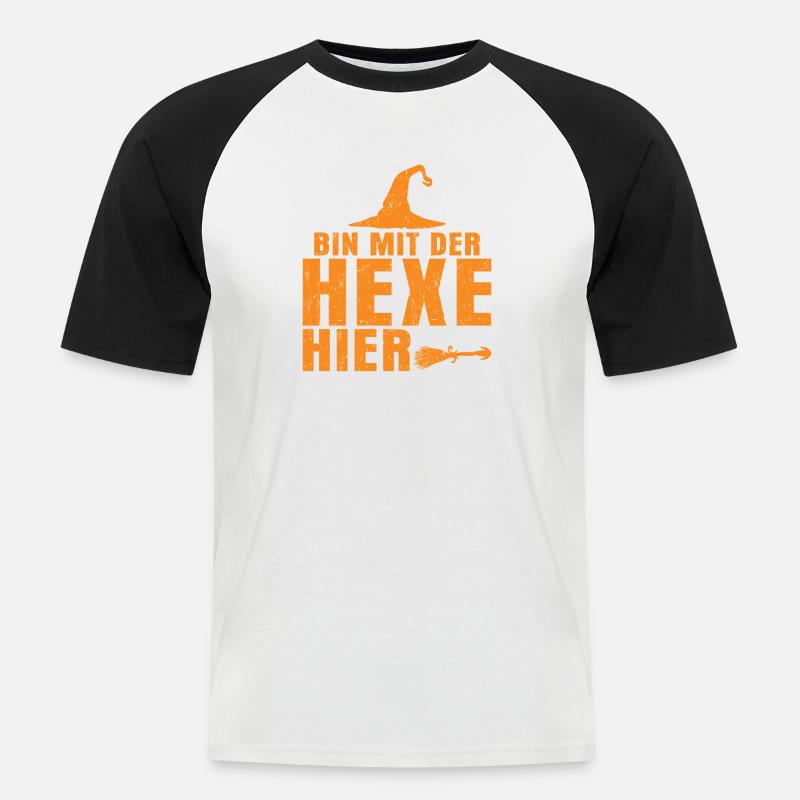 Bin mit der Hexe hier - Männer Baseball-T-Shirt - Weiß/Schwarz