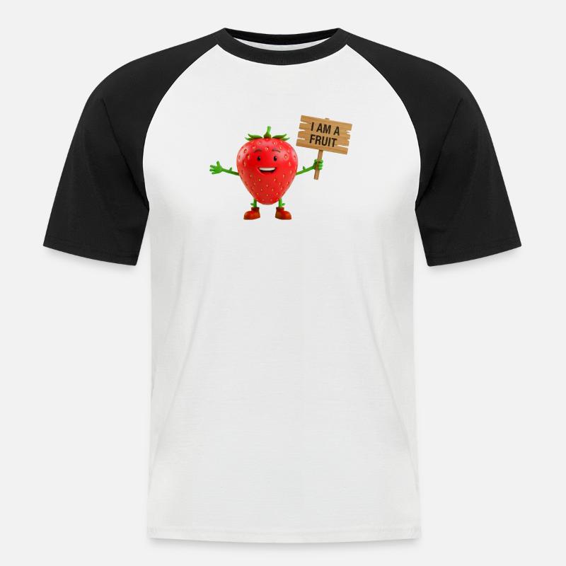 Erdbeere mit einem Schild - Männer Baseball-T-Shirt - Weiß/Schwarz