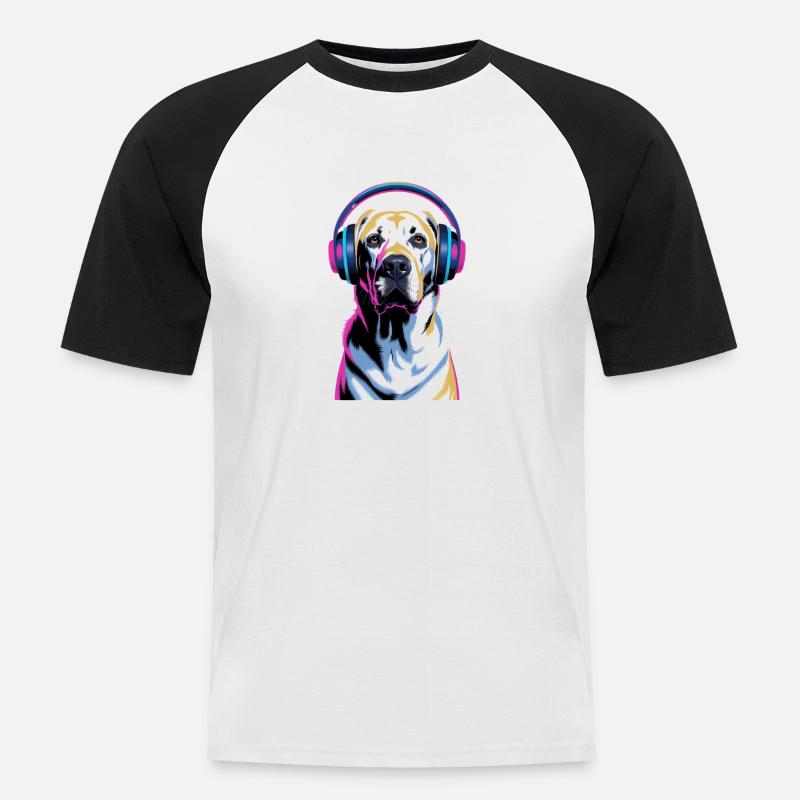 Labrador mit Kopfhörern - Männer Baseball-T-Shirt - Weiß/Schwarz
