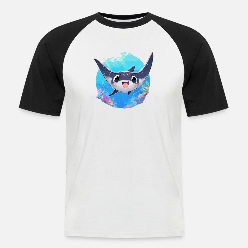 Rochen Mantarochen - Männer Baseball-T-Shirt - Weiß/Schwarz