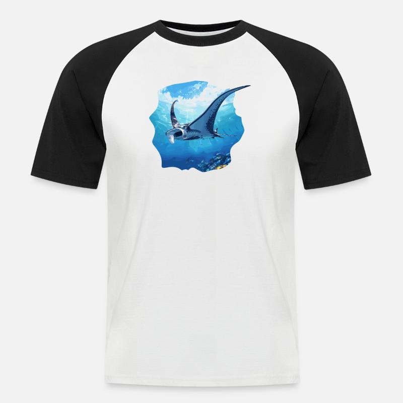 Rochen Mantarochen - Männer Baseball-T-Shirt - Weiß/Schwarz