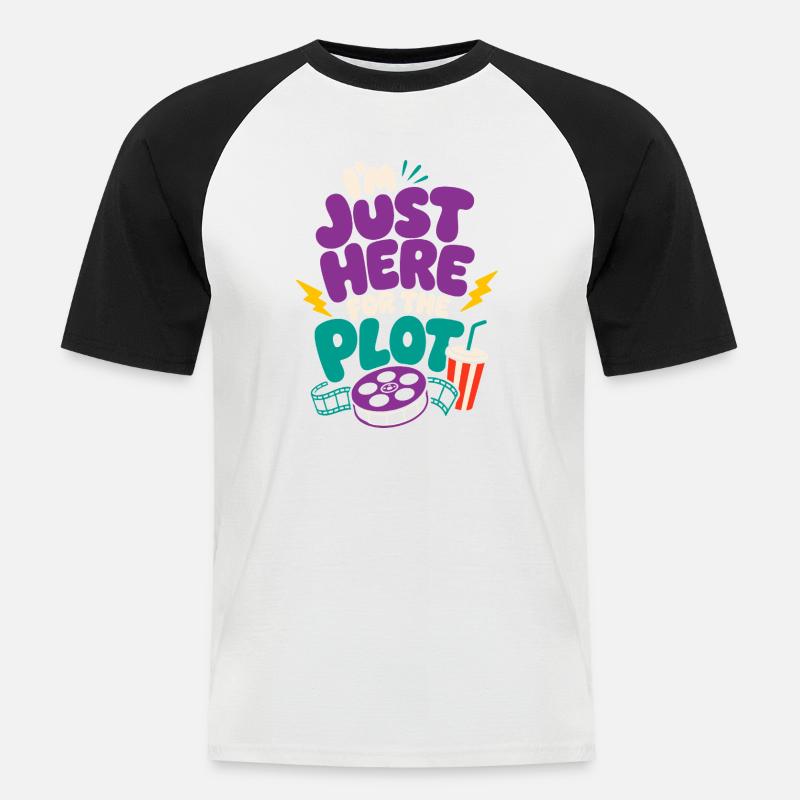 Just Here For The Plot - Männer Baseball-T-Shirt - Weiß/Schwarz