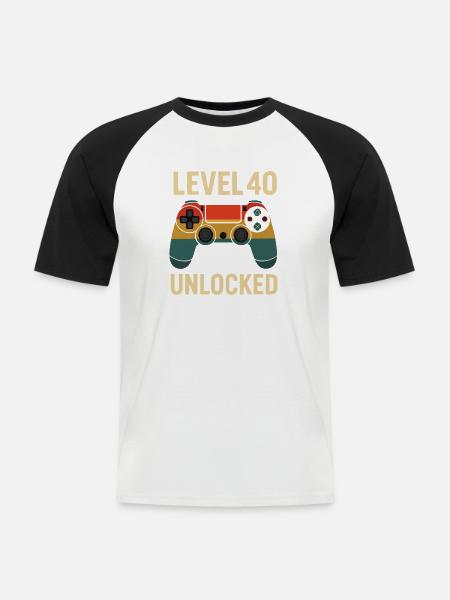 Level 40 Unlocked Gaming Controller - Männer Baseball-T-Shirt - Weiß/Schwarz