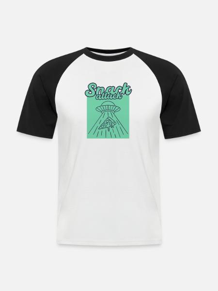 UFO Pizza Snack - Männer Baseball-T-Shirt - Weiß/Schwarz