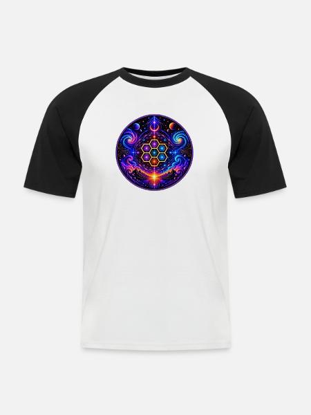 Sacred Geometrie - Männer Baseball-T-Shirt - Weiß/Schwarz