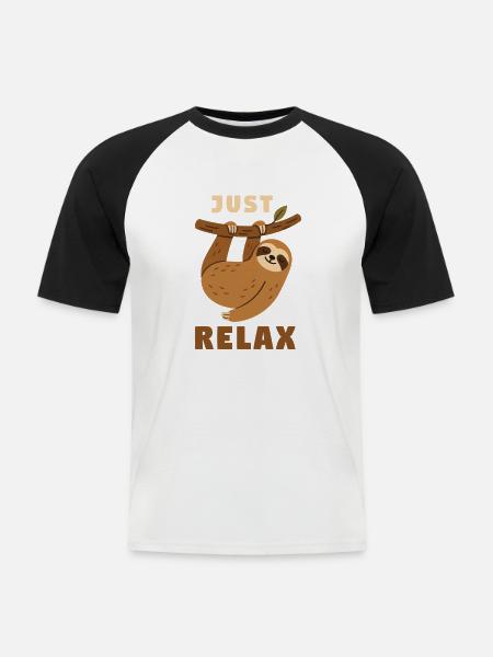 Just relax Faultier - Männer Baseball-T-Shirt - Weiß/Schwarz