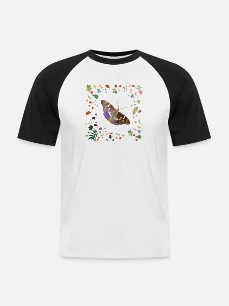 Kleiner Schillerfalter mit Herbstlaub - Männer Baseball-T-Shirt - Weiß/Schwarz