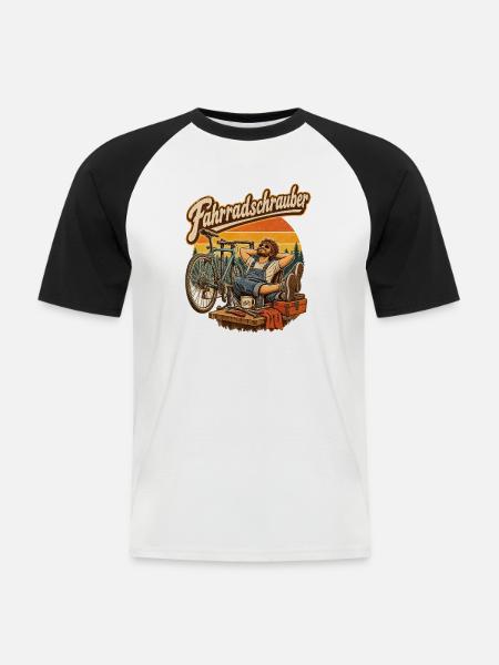 Fahrradschrauber Retro-Print - Männer Baseball-T-Shirt - Weiß/Schwarz