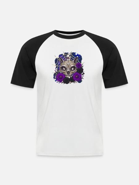 Whimsigoth Katzenschädel Rosen Shirt - Männer Baseball-T-Shirt - Weiß/Schwarz