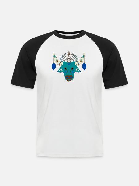 Blauer Stier mit festlichem Kopfschmuck - Männer Baseball-T-Shirt - Weiß/Schwarz