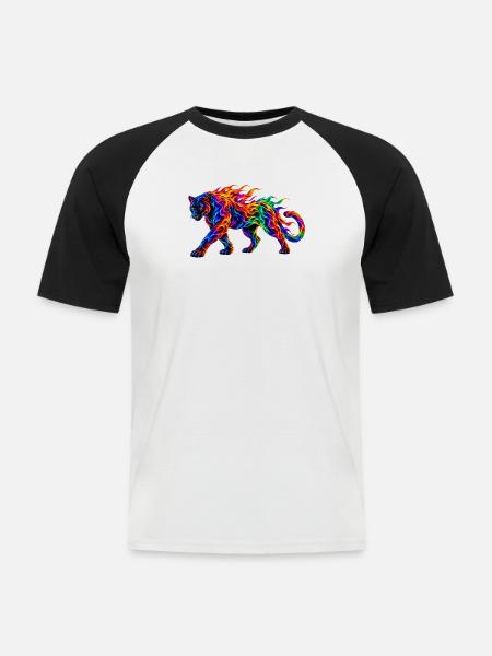 Regenbogen-Brennende Panther - Männer Baseball-T-Shirt - Weiß/Schwarz