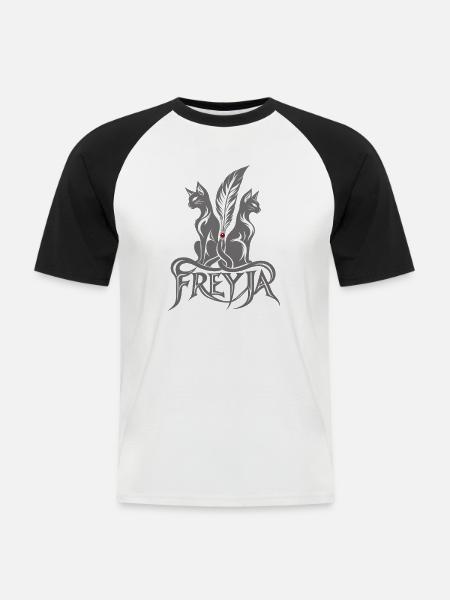 Freyja mit Katzen | Noventra - Männer Baseball-T-Shirt - Weiß/Schwarz