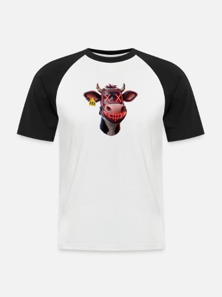 Neon Kuh Maske Lichtspiel - Männer Baseball-T-Shirt - Weiß/Schwarz
