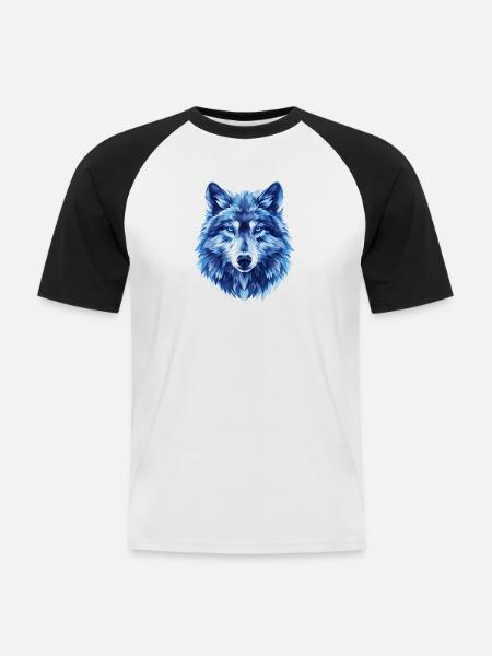 Blauer Wolf – Eisblauer Blick - Männer Baseball-T-Shirt - Weiß/Schwarz