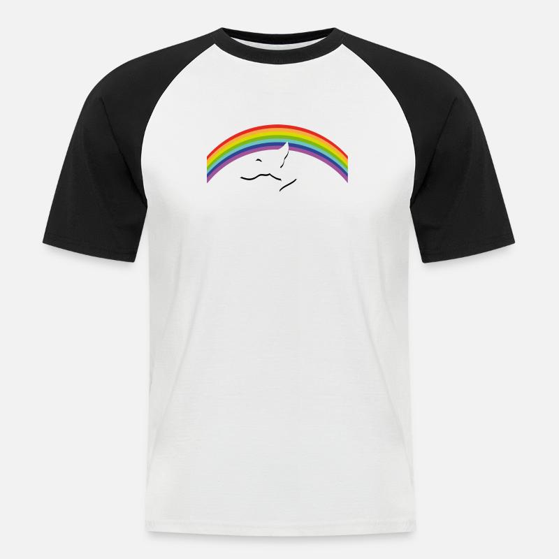 RAINBOW Regenbogen with peace dove - Männer Baseball-T-Shirt - Weiß/Schwarz