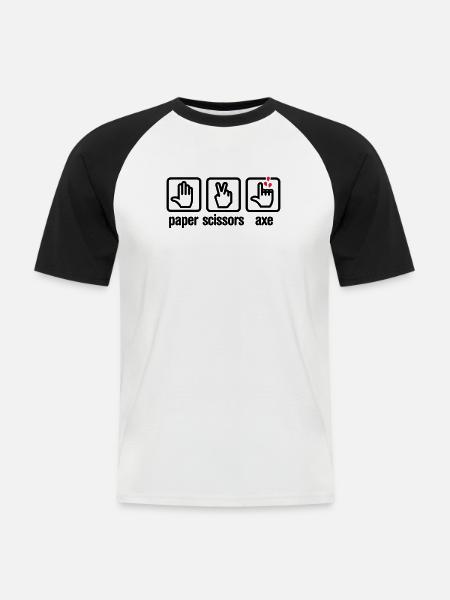 Papier - Ciseaux - hache - pierre - bûcheron - T-shirt baseball manches courtes Homme - blanc/noir