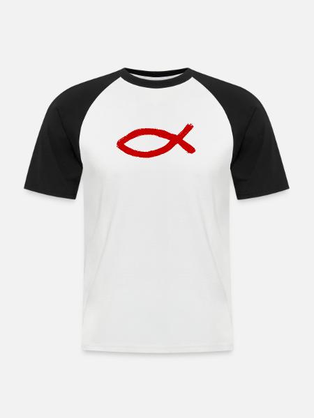 Jesus fish Ichthys fish fish - Men's Baseball T-Shirt - white/black