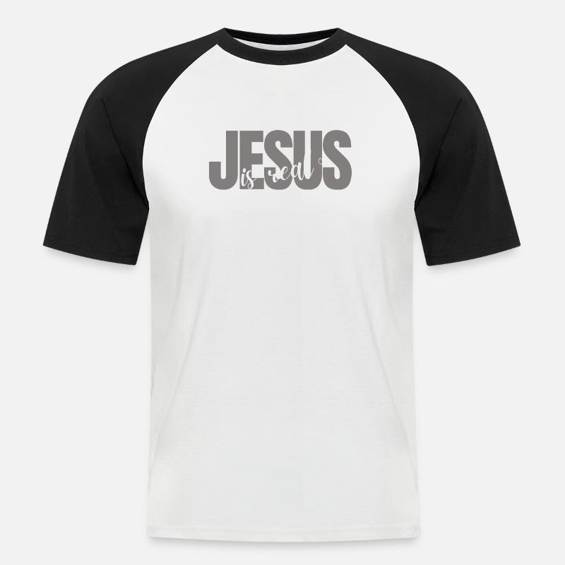 Jesus is Real - Männer Baseball-T-Shirt - Weiß/Schwarz