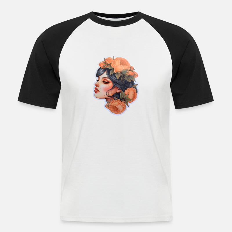 Pfirsichfarbene Blütenträume - Männer Baseball-T-Shirt - Weiß/Schwarz