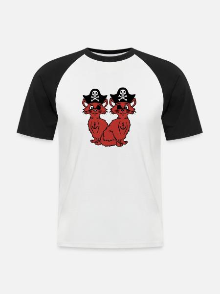 2 Pirate Cats Sabre Buccaneer Eye Patch Team - Kortærmet herre-baseballshirt - hvid/sort