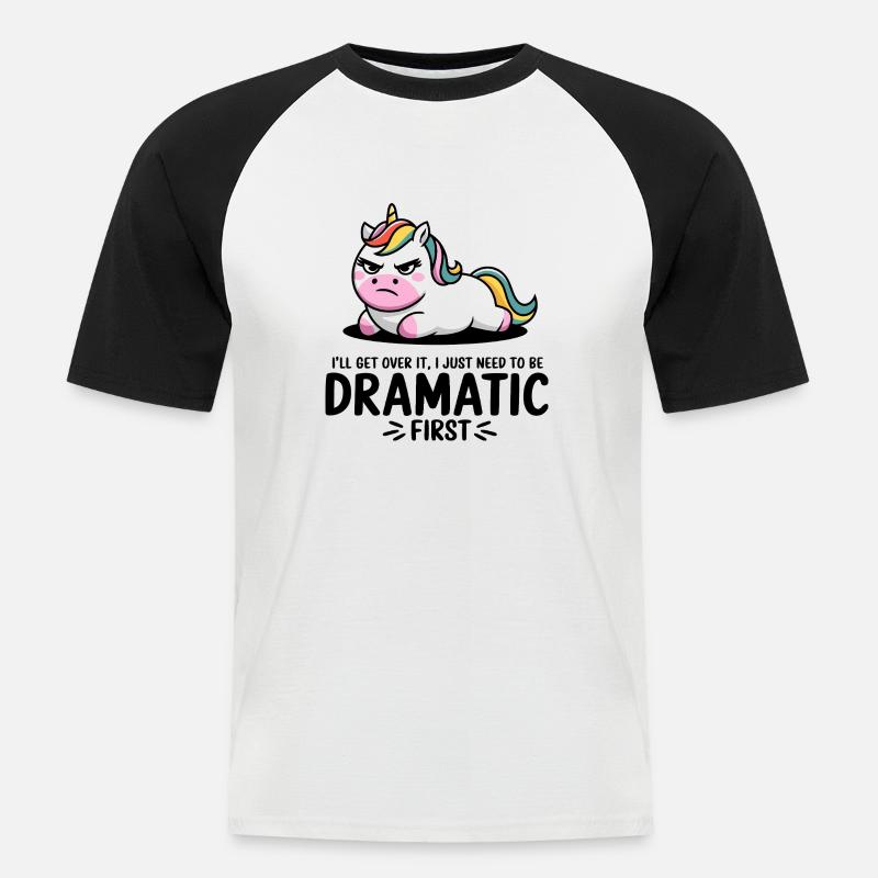 Dramatisches Einhorn - Männer Baseball-T-Shirt - Weiß/Schwarz