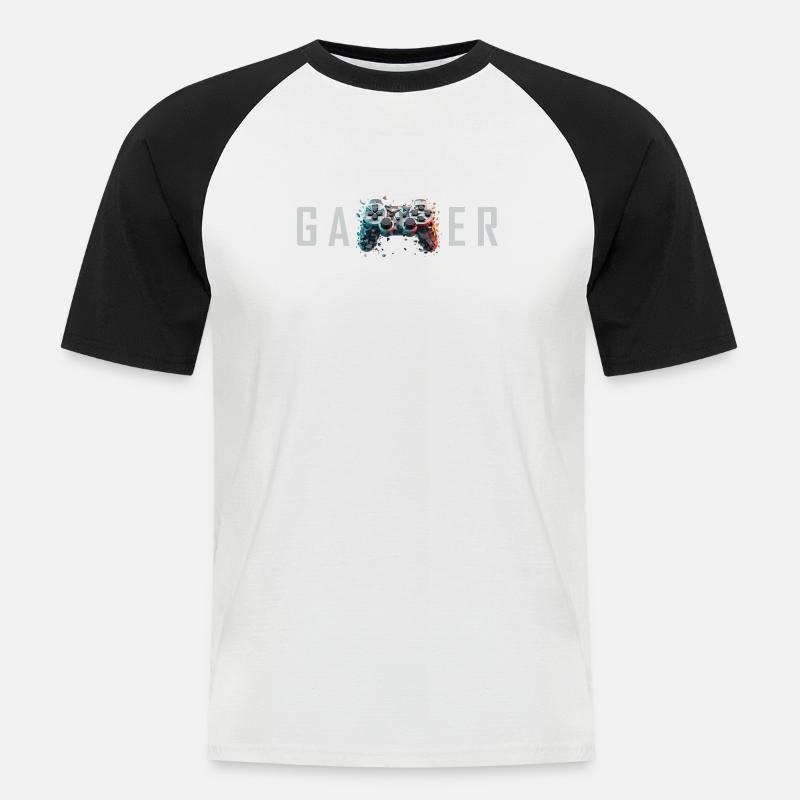 Gamer Schriftzug 3D Controller Nerd Geschenk - Männer Baseball-T-Shirt - Weiß/Schwarz
