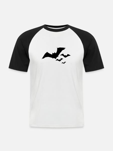 Bat Swarm Moon Halloween 2c - Kortærmet herre-baseballshirt - hvid/sort