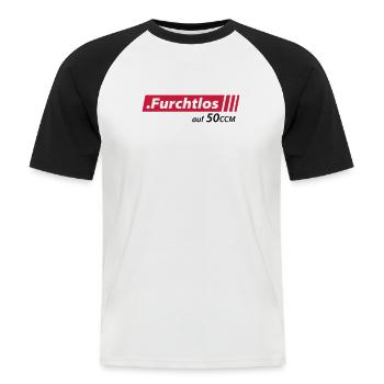 Furchtlos auf 50ccm Stolzer Mofa- und Mopedfahrer - Männer Baseball-T-Shirt - Weiß/Schwarz - Vorne - Nik (191cm)