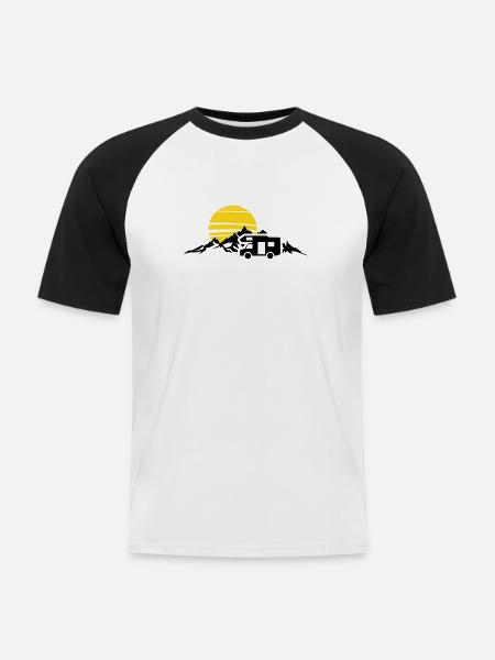 Freizeit - Wohnmobil Berge - Männer Baseball-T-Shirt - Weiß/Schwarz