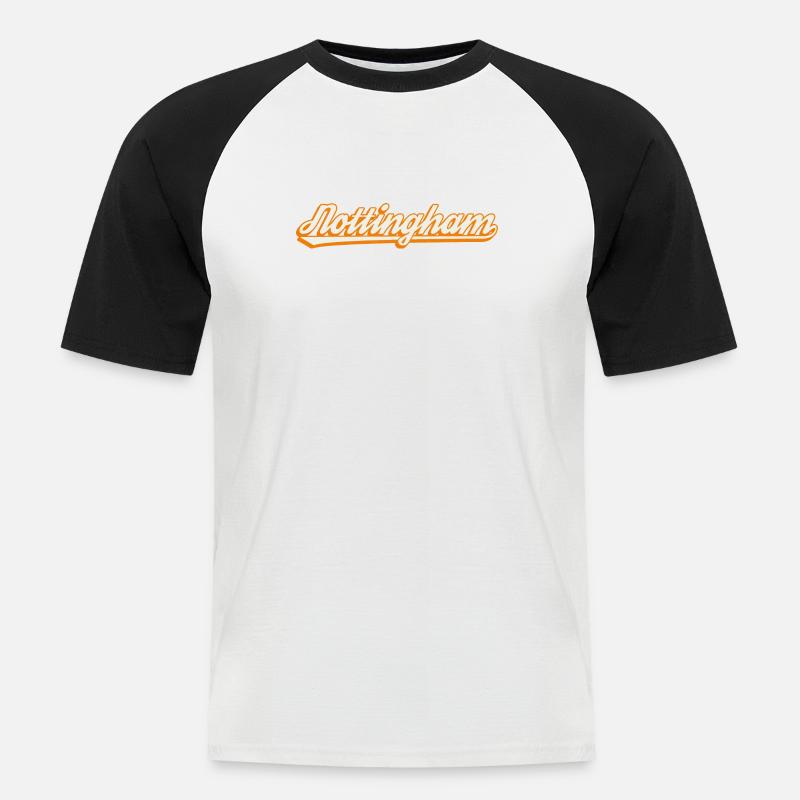 Nottingham Orange Script - Männer Baseball-T-Shirt - Weiß/Schwarz