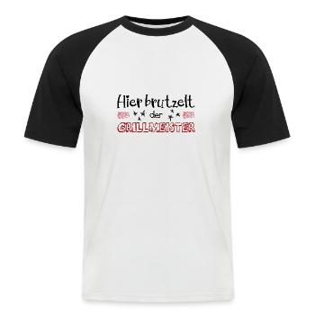 Hier brutzelt der Grillmeister - Männer Baseball-T-Shirt - Weiß/Schwarz - Vorne - Nik (191cm)
