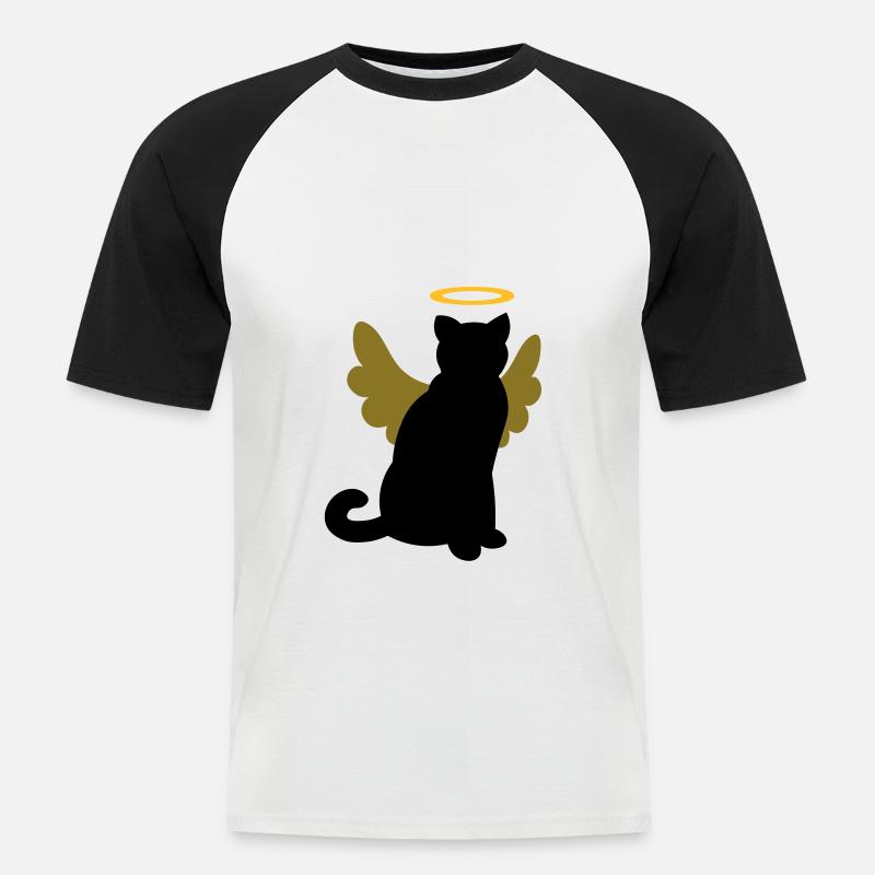 Angel cat - Chat ange - Engelskatze - Männer Baseball-T-Shirt - Weiß/Schwarz