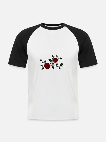 Rosenzweig mit Blüten - Männer Baseball-T-Shirt - Weiß/Schwarz