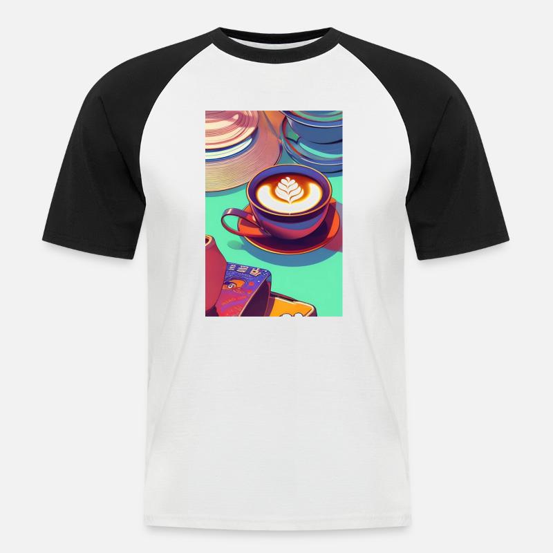 Kaffee, Kaffeebohnen - Männer Baseball-T-Shirt - Weiß/Schwarz