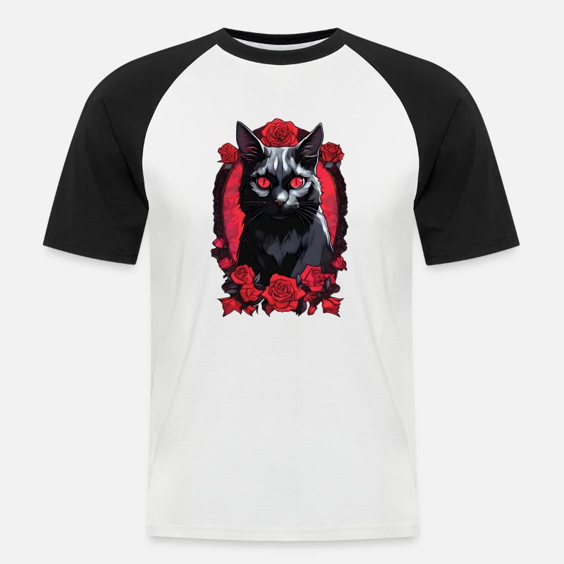 Gothic Schwarze Katze Porträt - Männer Baseball-T-Shirt - Weiß/Schwarz