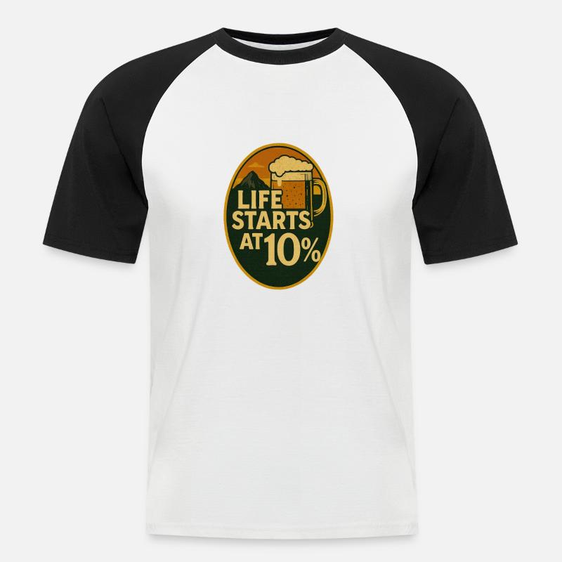 Das Leben beginnt bei 10% - Männer Baseball-T-Shirt - Weiß/Schwarz